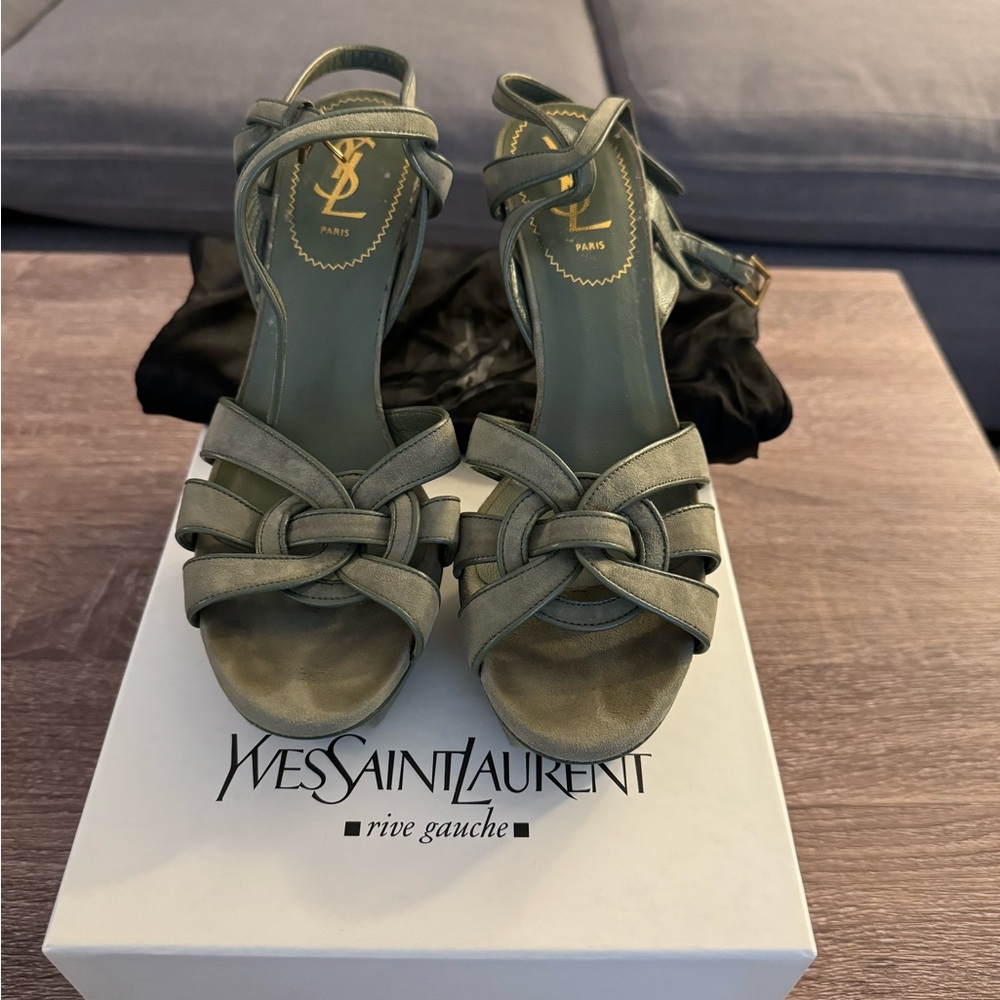YSL Tribute 75 Sandal size 8.5, Green Suede